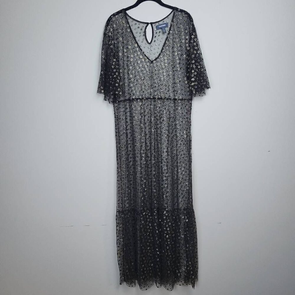 ModCloth Womens Sheer Metallic Maxi Dress Black Gold Large Party Goth Glam Event